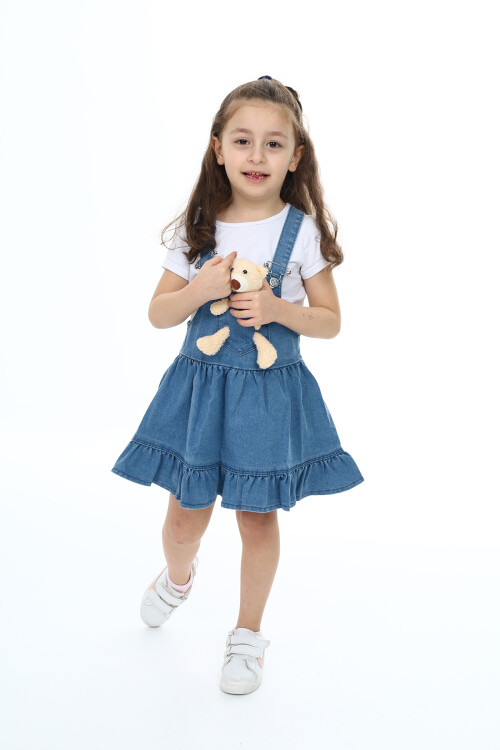 Kız Çocuk Jean Salopet Elbise - Peluş Ayıcıklı- 2-13 Yaş 0133
