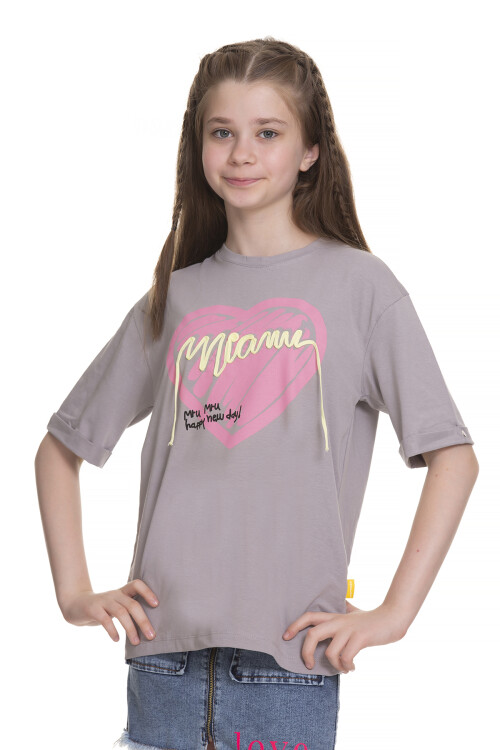 Kız Çocuk Kalp Baskılı T-Shirt 8-14 Yaş