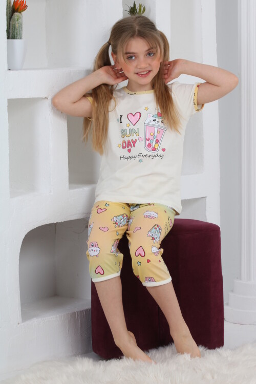 Kız Çocuk Kaprili-Baskılı Pijama Takımı 3-11 Yaş 6083-84