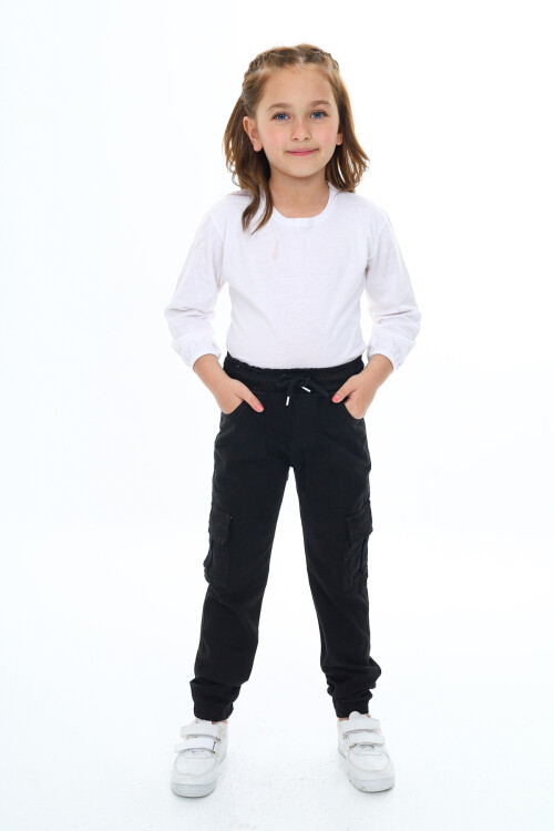 Kız Çocuk Kargo Cepli Gabardin Jogger Pantolon 5-12 Yaş Lx512