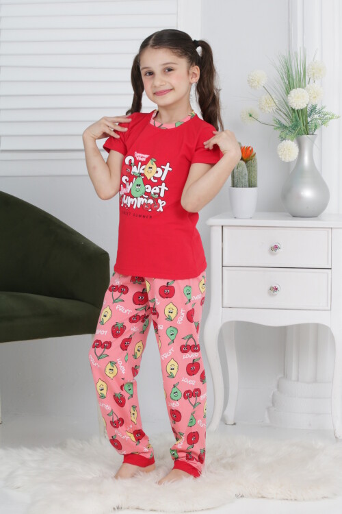 Kız Çocuk Meyve Baskılı Pijama Takımı 3-11 Yaş 6073-74