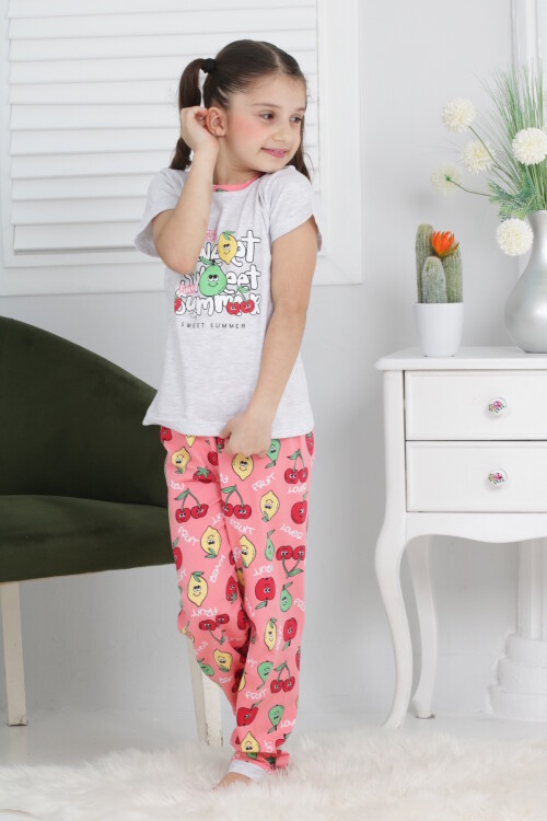 Kız Çocuk Meyve Baskılı Pijama Takımı 3-11 Yaş 6073-74