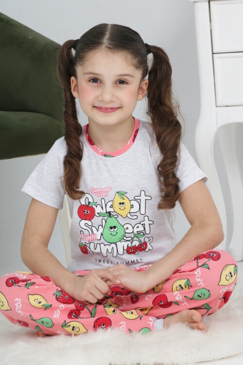 Kız Çocuk Meyve Baskılı Pijama Takımı 3-11 Yaş 6073-74