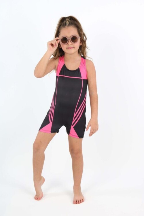 Kız Çocuk Yüzücü Şortlu Tek Parça Mayo Takımı 5-16 Yaş 018