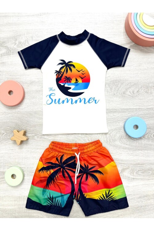 Erkek Çocuk 2li  Plaj Takımı (Şort-Tişört) 3-10 Yaş 007