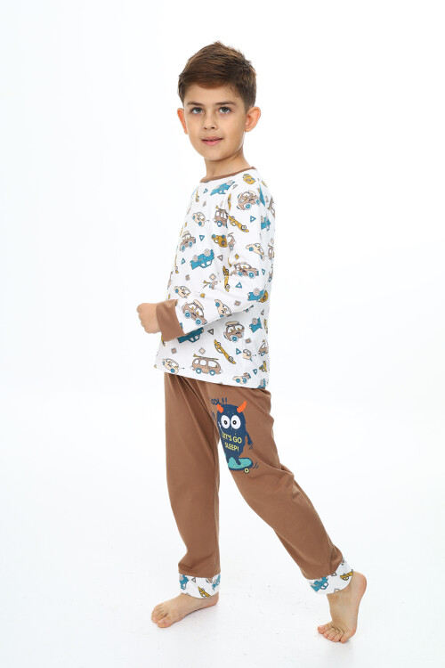 Erkek Çocuk Araba Baskılı Pijama Takımı 3-11 Yaş 0160