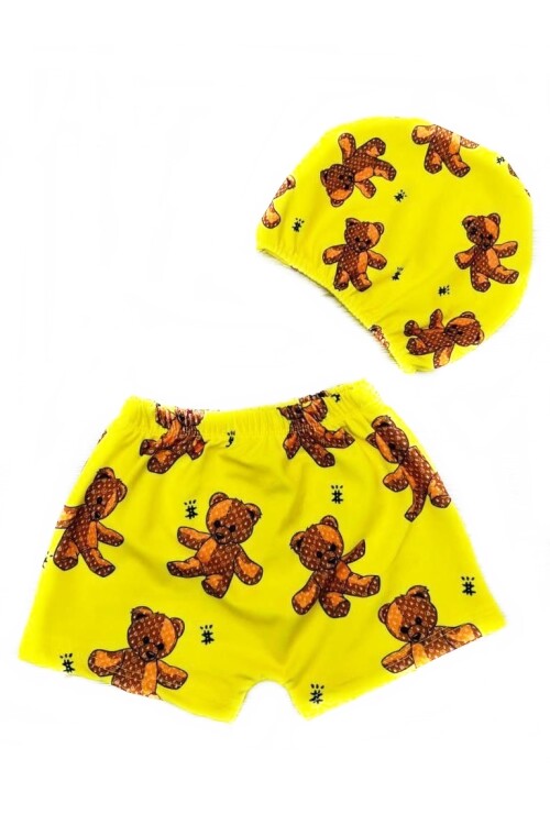 Erkek Çocuk Ayı Desenli - Boneli Mayo Takımı 2-18 Yaş 025