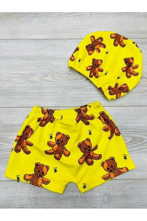 Erkek Çocuk Ayı Desenli - Boneli Mayo Takımı 2-18 Yaş 025