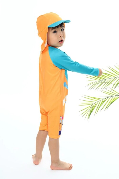 Erkek Çocuk Şapkalı-Tek Parça Alt/Üst Mayo Takımı 2-10 Yaş 016