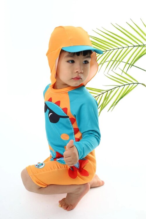 Erkek Çocuk Şapkalı-Tek Parça Alt/Üst Mayo Takımı 2-10 Yaş 016