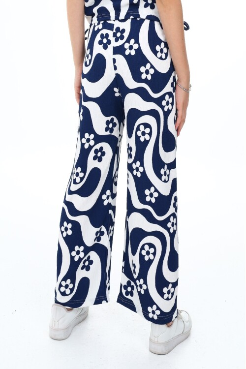 Kız Çocuk Çiçek Desenli Geniş Paçalı Alt 6-13 Yaş 9378-1