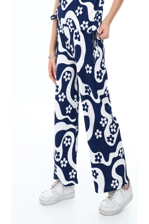 Kız Çocuk Çiçek Desenli Geniş Paçalı Alt 6-13 Yaş 9378-1