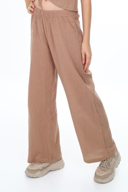 Kız Çocuk Geniş Paçalı Muslin Pamuk Pantolon 0210