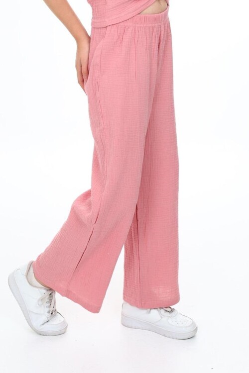 Kız Çocuk Geniş Paçalı Muslin Pamuk Pantolon 0210