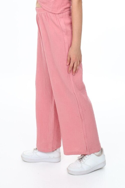 Kız Çocuk Geniş Paçalı Muslin Pamuk Pantolon 0210