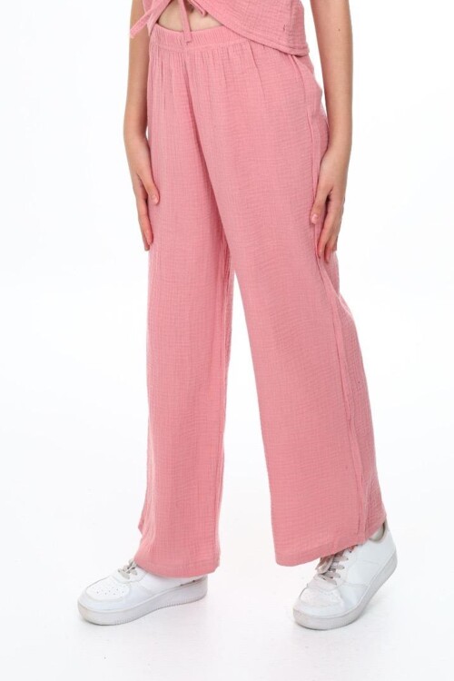 Kız Çocuk Geniş Paçalı Muslin Pamuk Pantolon 0210