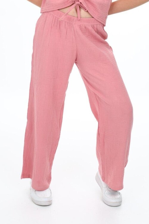 Kız Çocuk Geniş Paçalı Muslin Pamuk Pantolon 0210