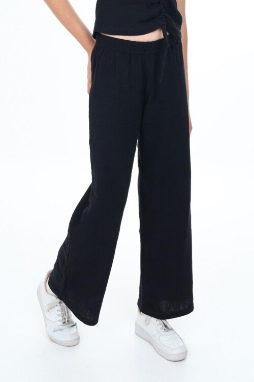 Kız Çocuk Geniş Paçalı Muslin Pamuk Pantolon 0210