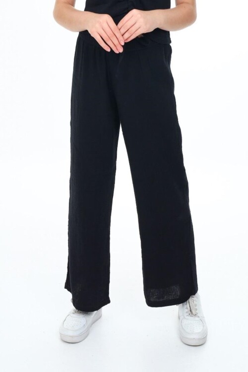 Kız Çocuk Geniş Paçalı Muslin Pamuk Pantolon 0210