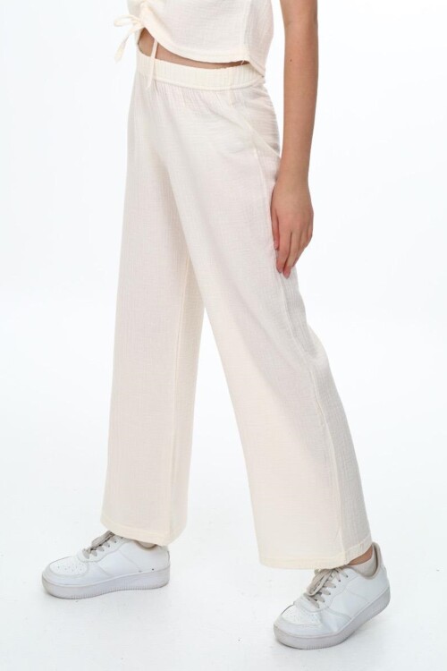 Kız Çocuk Geniş Paçalı Muslin Pamuk Pantolon 0210