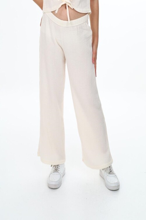 Kız Çocuk Geniş Paçalı Muslin Pamuk Pantolon 0210