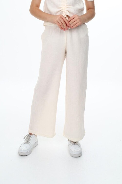 Kız Çocuk Geniş Paçalı Muslin Pamuk Pantolon 0210