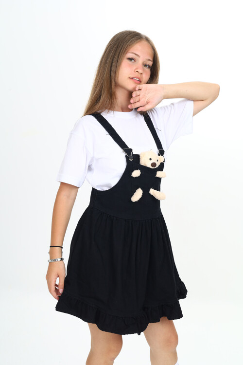 Kız Çocuk Jean Salopet Elbise - Peluş Ayıcıklı- 2-13 Yaş 0133