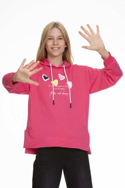 Kız Çocuk Kalp Baskılı Sweatshirt Hoodie Px161.3