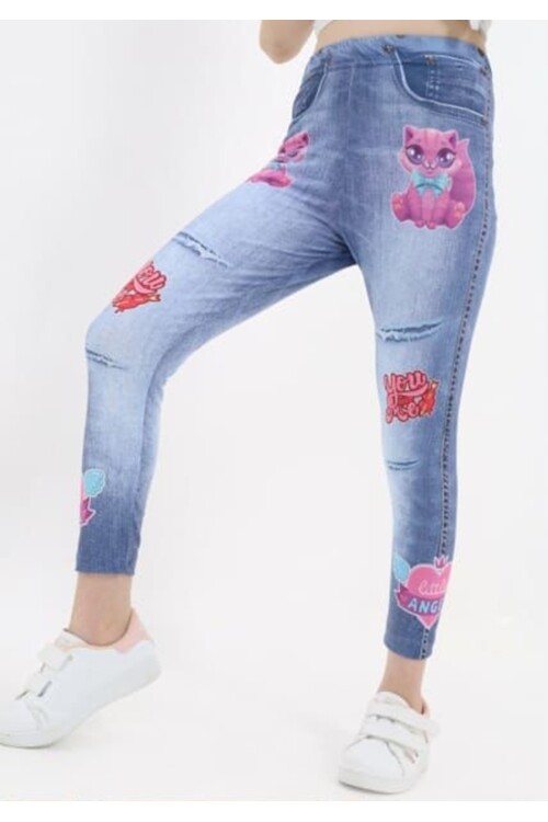 Kız Çocuk Jean Görünümlü Tayt 2-7 Yaş mx003