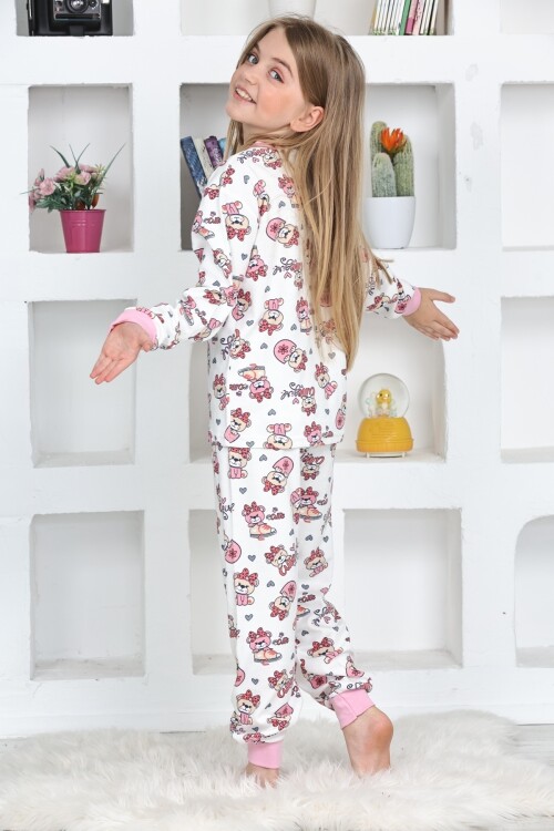Kız Çocuk Sevimli Ayıcık Baskılı Pijama Takımı 1-11 Yaş 4924-261