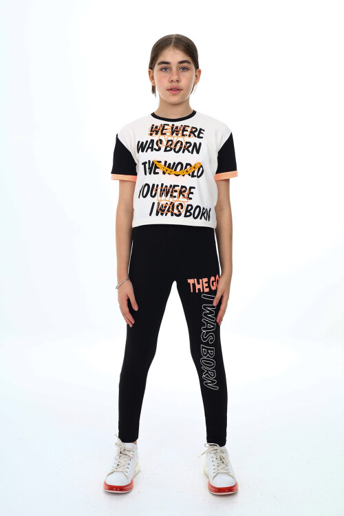 Kız Çocuk Taytlı-Crop-Bloklu-Alt-Üst Takım 9-14 Yaş 8006