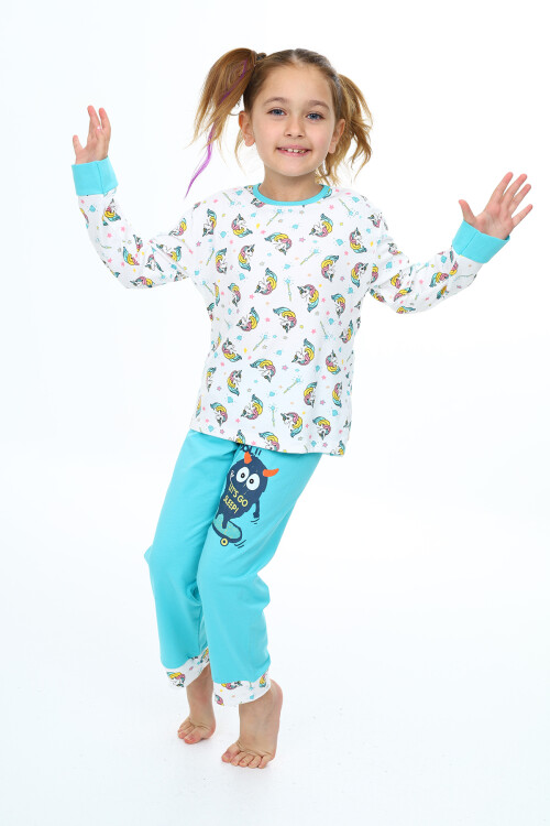 Kız Çocuk Unicorn Baskılı Pijama Takımı 3-11 Yaş 0159