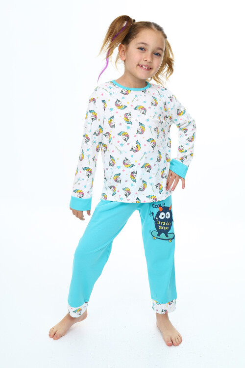 Kız Çocuk Unicorn Baskılı Pijama Takımı 3-11 Yaş 0159