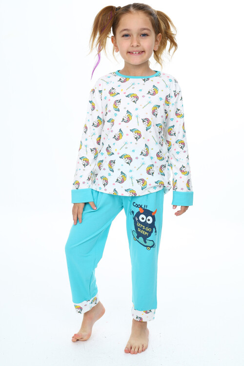 Kız Çocuk Unicorn Baskılı Pijama Takımı 3-11 Yaş 0159
