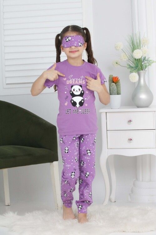 Kız Çocuk Uyku Bantlı-Pandalı Pijama Takımı 3-11 Yaş 6063-64