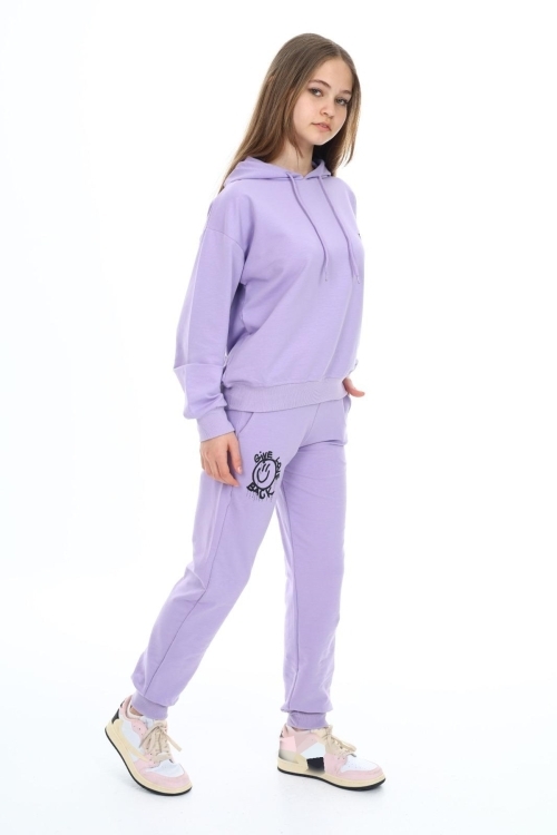 Kız Çocuk Arkası Baskılı Kapüşonlu 2 İplik Eşofman Takım Px 5051