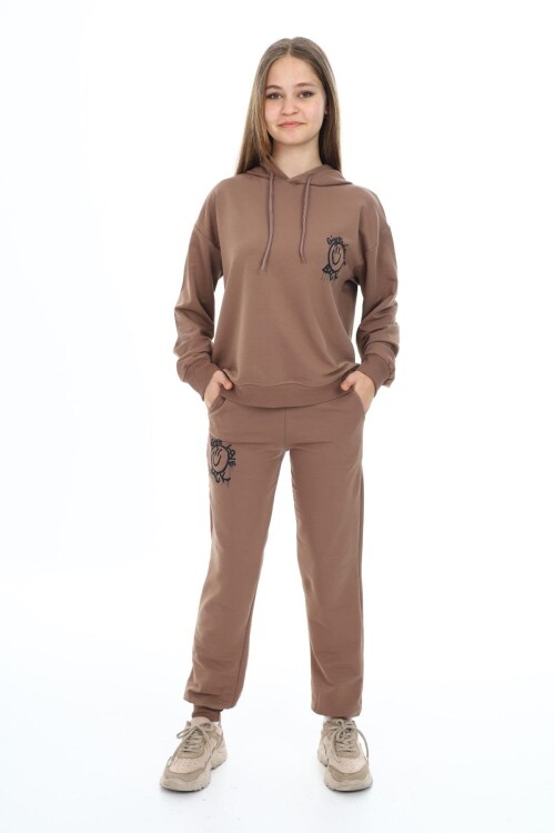 Kız Çocuk Arkası Baskılı Kapüşonlu 2 İplik Eşofman Takım Px 5051