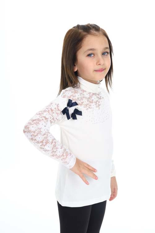 Kız Çocuk Kol Dantelli Uzun Kol T-Shirt Px5146