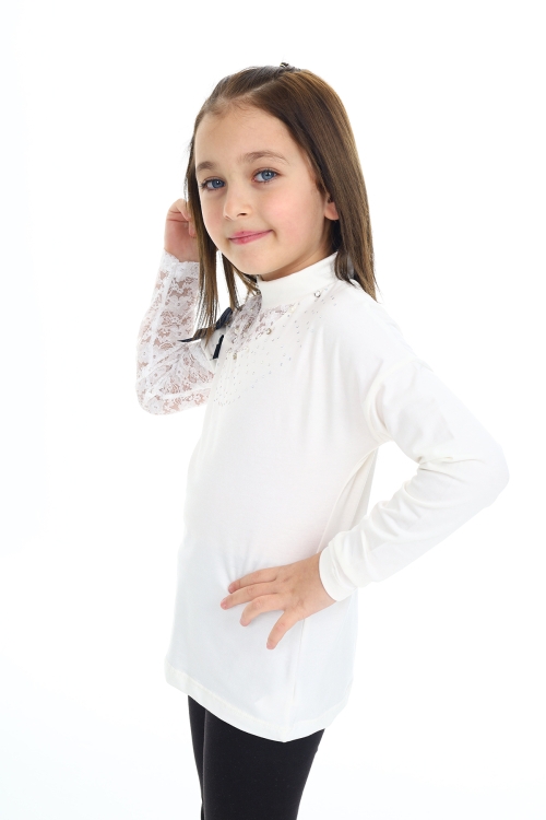 Kız Çocuk Kol Dantelli Uzun Kol T-Shirt Px5146