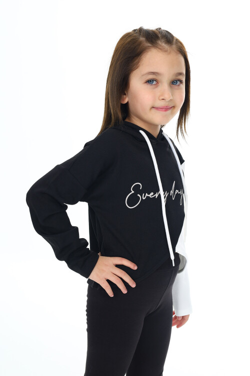 Kız Çocuk Crop Kapüşonlu Sweatshirt Px 9332.2