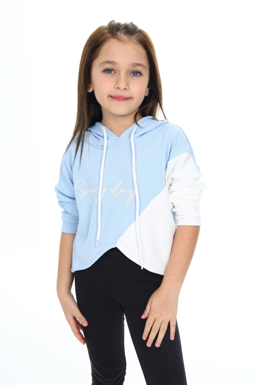 Kız Çocuk Crop Kapüşonlu Sweatshirt Px 9332.2