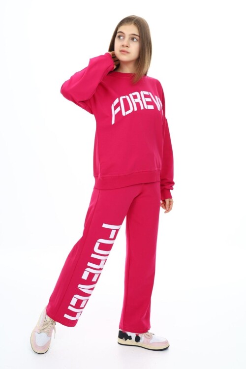 Kız Çocuk Forever Baskılı Geniş Paçalı 2 İplik Eşofman Takımı Px7122