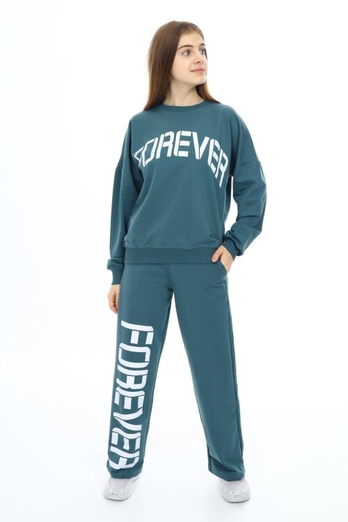 Kız Çocuk Forever Baskılı Geniş Paçalı 2 İplik Eşofman Takımı Px7122