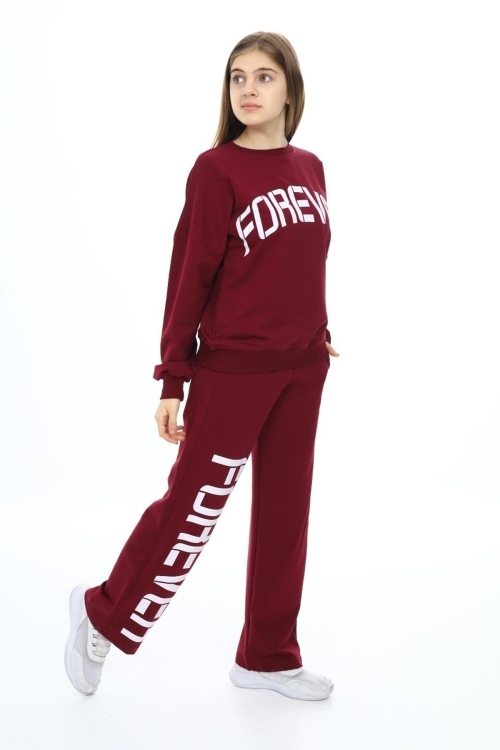 Kız Çocuk Forever Baskılı Geniş Paçalı 2 İplik Eşofman Takımı Px7122