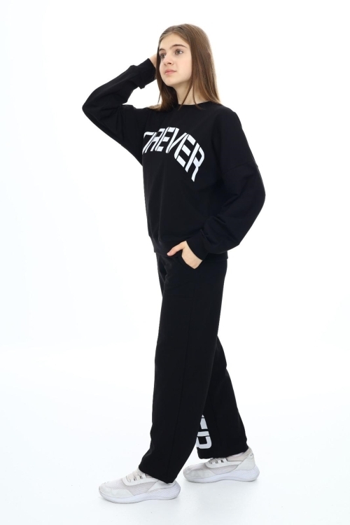 Kız Çocuk Forever Baskılı Geniş Paçalı 2 İplik Eşofman Takımı Px7122