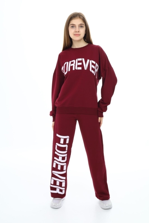 Kız Çocuk Forever Baskılı Geniş Paçalı 2 İplik Eşofman Takımı Px7122