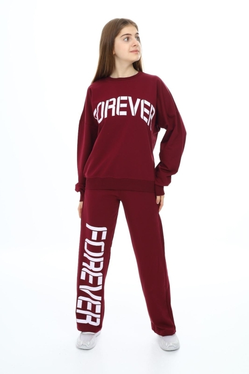 Kız Çocuk Forever Baskılı Geniş Paçalı 2 İplik Eşofman Takımı Px7122