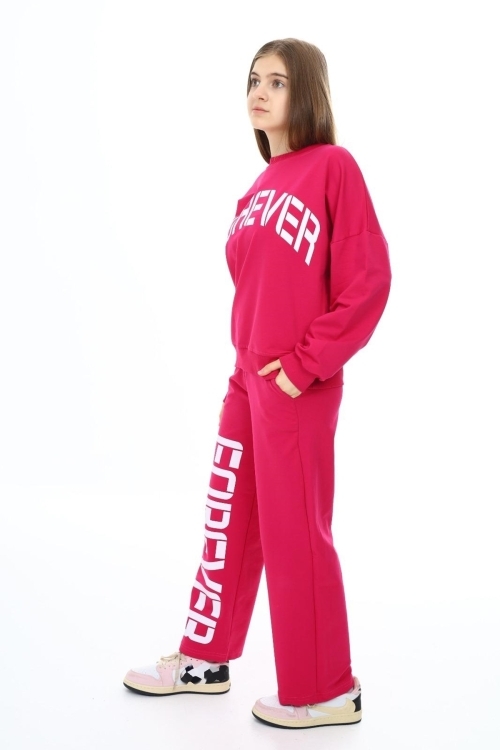 Kız Çocuk Forever Baskılı Geniş Paçalı 2 İplik Eşofman Takımı Px7122