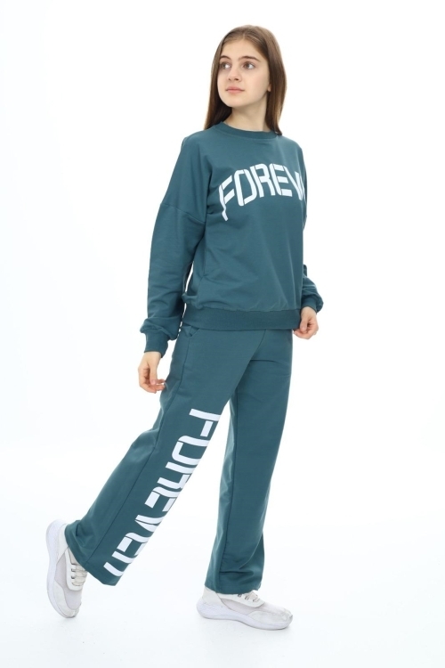 Kız Çocuk Forever Baskılı Geniş Paçalı 2 İplik Eşofman Takımı Px7122