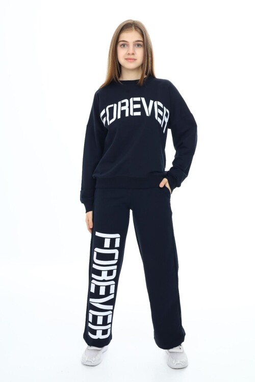 Kız Çocuk Forever Baskılı Geniş Paçalı 2 İplik Eşofman Takımı Px7122